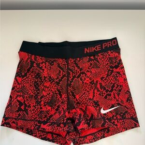 Nike Pro Red and Black Snake Print Shorts